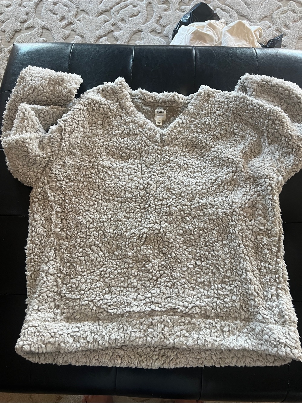 dylan Plush Sherpa V-Neck Sweater - Light Gray